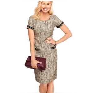 Talbots Wool Blend Tweed Jolie Shift Dress Gold Buttons Thread Chanel Style 10
